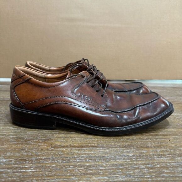 ECCO Men’s Dress Shoes Lace Up Oxford Brown Leather Men's Brown Leather Dress Sz - Picture 1 of 8